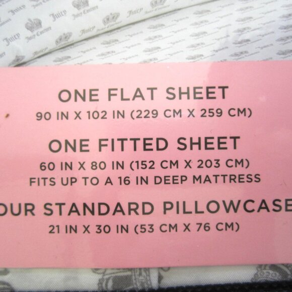 Juicy Couture Black White Crown Queen Sheet Set